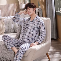 Men's Sleepwear Pyjama Sets Plus Size Wear Cotton Plaid Pants Jacket Double sided Thick Home Comfort Four Seasons Clothing Suit 220830