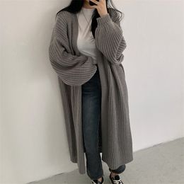 Malhas femininas tees cardig￣ mulheres longas malha casual vintage casaco solto solto su￩ter s￳lido coreano coreano cardigans femininos 220830