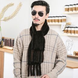 Men's Real Mink Fur Scarf Shawls Neckercheif Winter Warm Shawl Wraps Tassel Brown