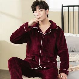 Men's Sleepwear Winter Thick Men Coral fleece Pyjamas set Flannel Warm Soft pijama hombre Pijama Homme Nightwear Pyjamas MSJ012 220830