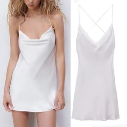 Casual Dresses WESAY JESI Summer Dress Women White Rear Back Cross Suspender Dress V-Neck Sleeveless Backless Sexy Female Mini Dresses 0830