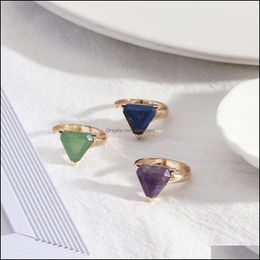 Cluster Rings Fashion Gold Plated Amethyst Lapis Lazi Rings Geometric Triangle Green Aventurine Natural Stone Ring For Women Sexyhanz Dhfeo