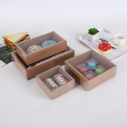 Gift Wrap Transparent Biscuit Pastry Box Retro Kraft Paper Cover Baking Packaging Boxes Gifts Customised SN3820