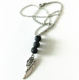 Pendant Necklaces Wings Charms Black Lava Diffuser Pendant Necklace Volcanic Rock Bead Diy Aromatherapy Essential Oil Di Dhseller2010 Dhafc