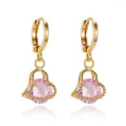 Hoop Earrings Dayoff European Punk Gold Color Heart For Women Men Small Zircon Circle Earring Jewelry Christmas Gift E467