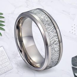 Wedding Rings 2022 Fashion Men 8mm Silver Color Titanium Steel Ring Vintage Meteorites Pattern Engagement Band Silk Foil Jewellery