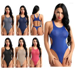 Women's Swimwear Women's Sexy One Piece See Through Sheer Sleeveless Bodysuits Backless High Cut Leotard For Women Beach Wear