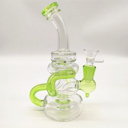 2022 Mini Blue Green and Clear Hookah Glass Bong Dabber Rig Recycler Pipes Water Bongs Smoke Pipe 14.4mm Female Joint with Regular Bowl US Warehouse