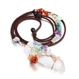 Pendant Necklaces Jovivi 7 Chakra Gemstone Healing Crystals Tree Of Life Necklace Wire Wrapped Natural Clear Quartz Crystal Stone Point amKGR