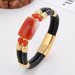 Charm Bracelets 6 Style Natural Stone Bracelet For Women Classics Stainless Steel Magnetic Clasp Jewelry Black Leather Rope Chain Homme