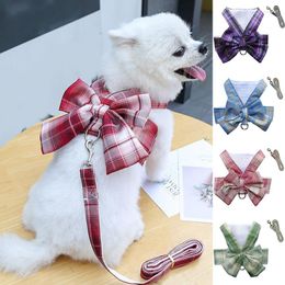 Dog Collars Cat Adjustable Harness Pet Plaid Skirt Vest Style Traction Clothes Puppy Bowknot Dress Cute Summer Clohes