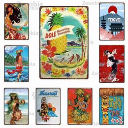 Metal Painting Hawaii Tiki Time Beach Metal Tin Sign Wall Art Shabby Decorative Plaque Plates Travel Landscape Tokoyo Party Vintage Funny Decor T220829