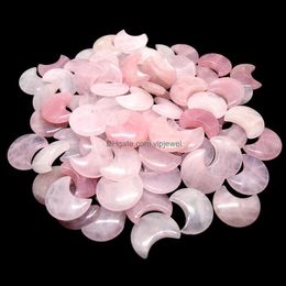 Stone Natural Stone Rose Quartz Crystal Mini Crescent Moon Pendant Healing Reiki Mineral Statue Crystals Ornament Home Decor Vipjewel Dh9Rl