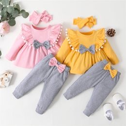 Clothing Sets born Baby Girl Clothes Set Toddler Girl Outfits Fashion Big Bow Top Pants Whole Sale Kids Girls Clothes Outfits 3 Months 220830