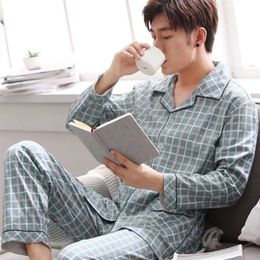 Men's Sleepwear 100 Cotton Pijama for Men 2 Pieces Lounge Pyjamas Plaid spring Bedgown Home Clothes Man PJs Pure Pyjamas Set 220830
