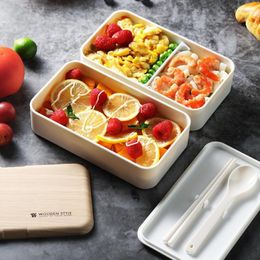 Dinnerware Sets Bento Box Leak-proof Double Layers 3 Colors Stackable Lunch Container For Work Large-capacity Snack And Vegetable Storage