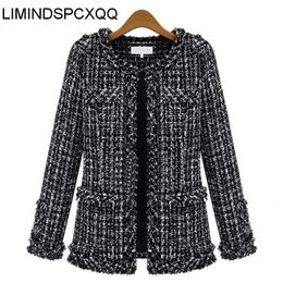 Damenanzüge Blazer Herbst weiblich 4XL Schwarz Weiß Plaid Tweed Damen Mäntel Abrigos Para Mujer Mode Jacken Kleidung ONeck Spleißen 220830