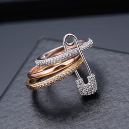 T GG New Design Safety Pin Ring for Women Special Classic Rings Girl Rose Gold Mixed Colour AAA Zircon Fashion Jewellery Gift Party297o4172006