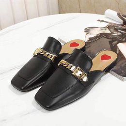 Designer Spring and Autumn Fashion Slippers Women's Sandals Simple Versatile Leather Casual Comfort Trend Office Shoes