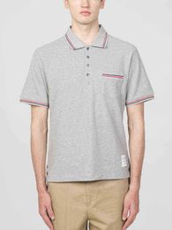 polo shirts pockets Canada - Designer T-shirt Tb Thom Men's Summer Short Sleeveturn-down Collar Tops Cotton Jersey Fashion Men Clothing Pocket Stripes Polo Shirt