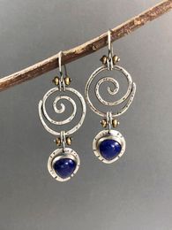 Dangle Earrings Vintage Hollow Spiral Blue Natural Stone Women Drop Tibetan Silver Whirl Ethnic Lapis Lazuli Earring Tribal Jewelry