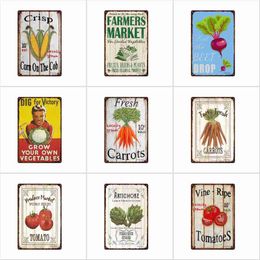 Metal Painting Farm Fresh Vegetables Shabby Metal Tin Signs Farmers Market Crisp Carrots Vine Ripe Plaque Iron Painting Wall Decor Retro Pub T220829