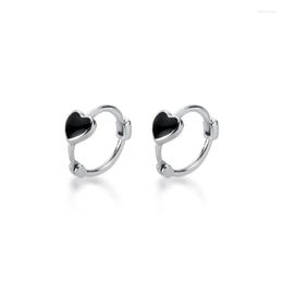 Hoop Earrings Small 11MM 100% Real. 925 Sterling Silver Jewellery Black Enamel Heart Piercing Ear-bone Ear Huggie C-G4974