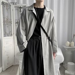 Mens Trench Coats Men Loose Solid Allmatch Casual Handsome Turndown Collar Tops Hong Kong Style Design Sashes Male Arrival Chic 220829