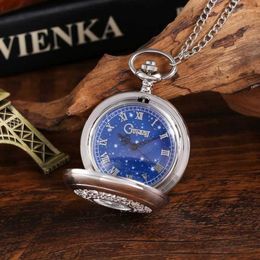 Pocket Watches Starry Blue Dial Numbers Roman Numbers Watch Watch Black/Prata Pingente Retro Relloj de Bolsillo