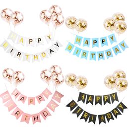 Christmas Decorations 1set Happy Birthday Letter Banner Rose Gold blue Confetti latex Balloons Party Baby Shower gift Baloon 220829