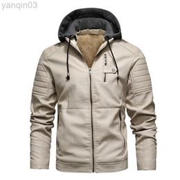 Men's Jackets Hooded Leather Chaquetas Slim Fit Motorcycle Pu High Quality Fleece Warm Coatsize 5XL L220830