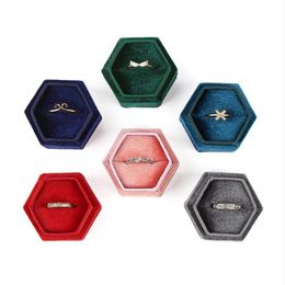 Hexagon Velvet Ring Box Jewellery Boxes Display Holder with Detachable Lid for Wedding Engagement