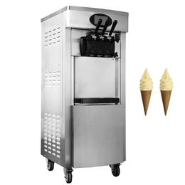 Vertical Soft Serve Ice Cream Machine Stainless Steel 3 Flavors Sweet Cones Freezing Equipment