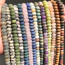 Beads 5 8mm Matte Frosted Pink Quartz Agates Jades Lapis Lazuli Rondelle Natural Stone For Jewellery Making DIY Bracelet