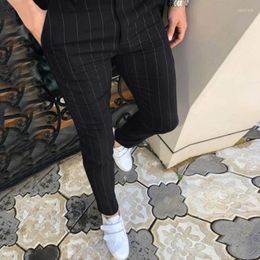 Men's Pants Men Casual Striped Printed Mid Waist Fit Stretch Dress Pencil Long Sweat