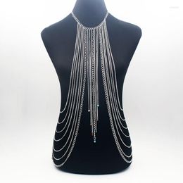 Chains 2 Colours Full Metal Crystal Pendant Necklace Body Chain Shoulder Gold Jewellery Bikini Harness Dress BY123