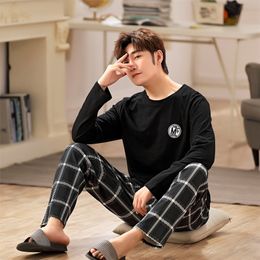 Men's Sleepwear Autumn Winter Men Pajamas Set Cotton Print Night Suit Casual Long Sleeve Plaid Pants Pyjamas Plus Size Homewear 4XL 220830