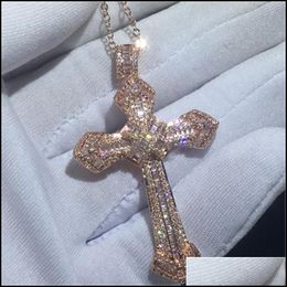 Halsketten 14K Gold Lange Diamant Kreuz Anhänger Sterling Silber Party Hochzeit Anhänger Halskette für Frauen Männer Moissanit Jewe Dhopk
