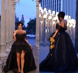 black High Low Black Prom Dresses backless Satin Tulle Sweep Train Tiered Skirt Sweetheart Off Shoulder Evening Gowns Formal Occasion Wear Plus Size