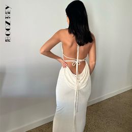 Casual Dresses BoozRey Elegant Fashion Halter Sexy Backless Draped Maxi Dress Women Summer Women Party Long Straps Shift Dresses Clothes 220829