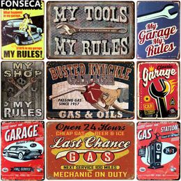 Metal Painting My garage my tools my rules. retro tin sign vintage metal plate painting wall decoration for oils and gas station T220829