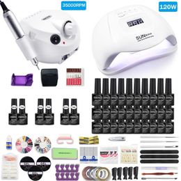 Nail Art Kits Set 30/20/10Pcs Colour Gel Varnish With 120W UV Lamp Dryer And 35000RPM Drill Manicure For Cutter Tools
