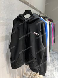 xinxinbuy Designers Hoodies Men Women Sea Wave print Paris DESTROYED long Sleeve cotton Black oversize XS-L