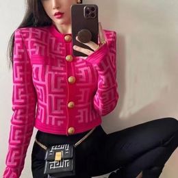 M16 Women's Jackets Coats Elegant occasions Vintage New cerise girl party High Quality Shoulder Pads Knitted Cardigan Female Chic Casual Sweater Coat