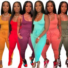 2023 Women's Tracksuits Summer 2 Piece Set Sexy Tank Tops And Sweatpants Belt Tether Outfits Jogger Suit Plus Size 3XL Casual Clothing