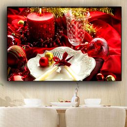 Christmas Candle Fork Knife Scandinavian Canvas Painting Cuadros Posters and Prints Kitchen Wall Art Food Picture Living Room