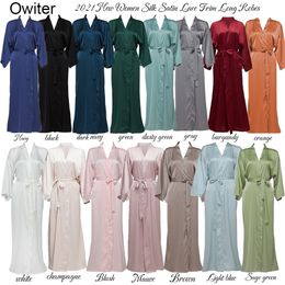 Women's Robe Owiter Satin Chiffon s Bridesmaid s Bride Women Wedding Long Bathrobe White 220830