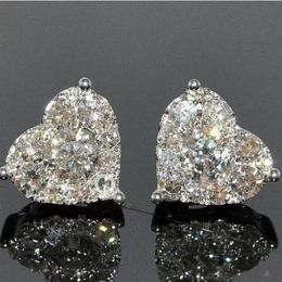 925 Sterling Silver Stud Girl Pear Cut White Topaz CZ Diamond Simple Fine Party Women Wedding Heart Stud Earring Gift