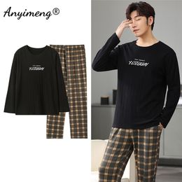 Men's Sleepwear Big Size Men Pajamas Autumn Winter Chic Gentleman Pjs Fashion Mens Casual Plaid Pants Cotton Pijama Set for Boy 220830