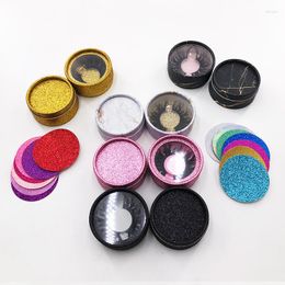 False Eyelashes Custom Eyelash Packaging Glitter 5D Mink Lashes Empty Round Lash Box